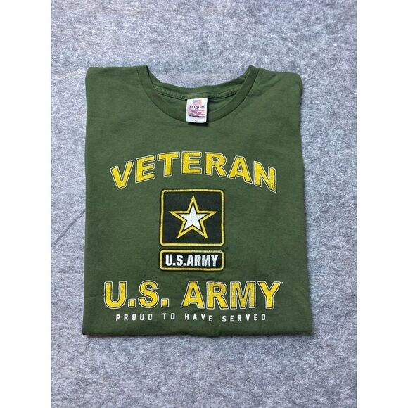 Vintage US Army Veteran Shirt Mens Extra Large Green Bayside Tee - Picture 1 of 5